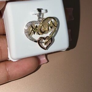 Gold and Silver Heart 'MOM' Pendant Necklace
